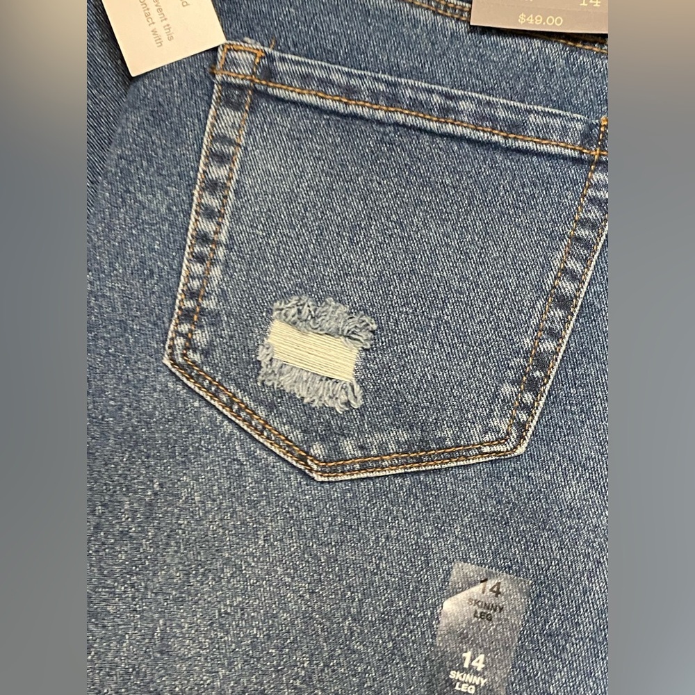 Style & Co. Curvy Ripped Skinny Blue Jeans Mid Rise Tummy Control size 14 - Picture 10 of 16